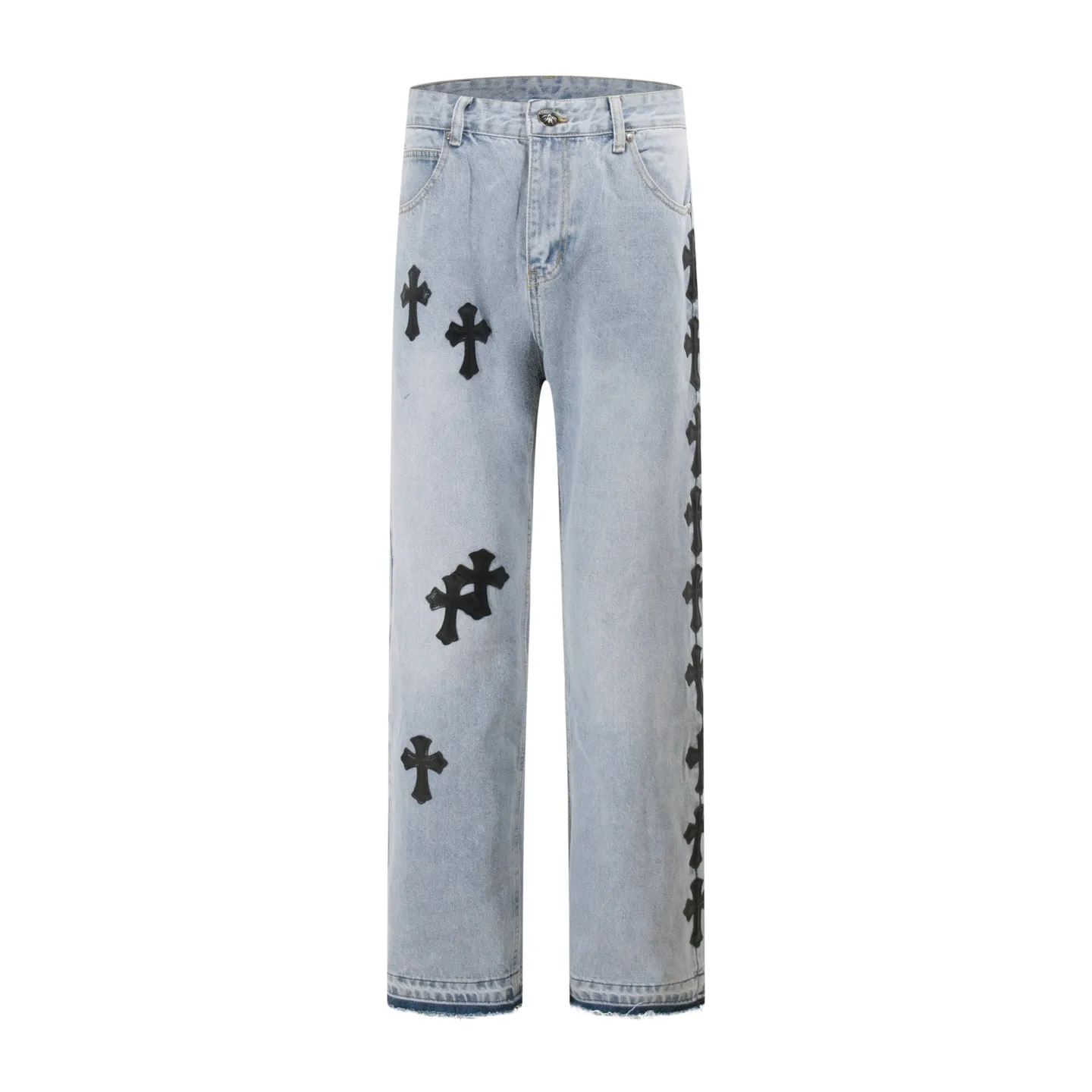 P230 Style number: H39 Croxin & 𝐂𝐡𝐫𝐨𝐦𝐞 𝐇𝐞𝐚𝐫𝐭 ss25 blue black blue and white grained leather denim workwear logging pants. Styles with different washed textures are very friendly to people with thin legs. The slightly flared version perfectly modifies the leg shape. The timeless and moderate length makes it easy to match and match. It is the basis for various styles and is a must-have in your wardrobe! The fabric is stiff but also makes the upper body soft without losing texture. The washing process is even more perfect. It is a must-have item for everyone! ! ! Washed wheat, hang tag, pants label, three labels complete Color: blue Size: 28-30-32-34